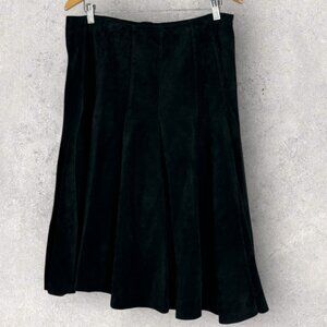 Danier Canada 100% Suede Leather Black‎ Flared Midi Skirt Womens Size 12 Lined